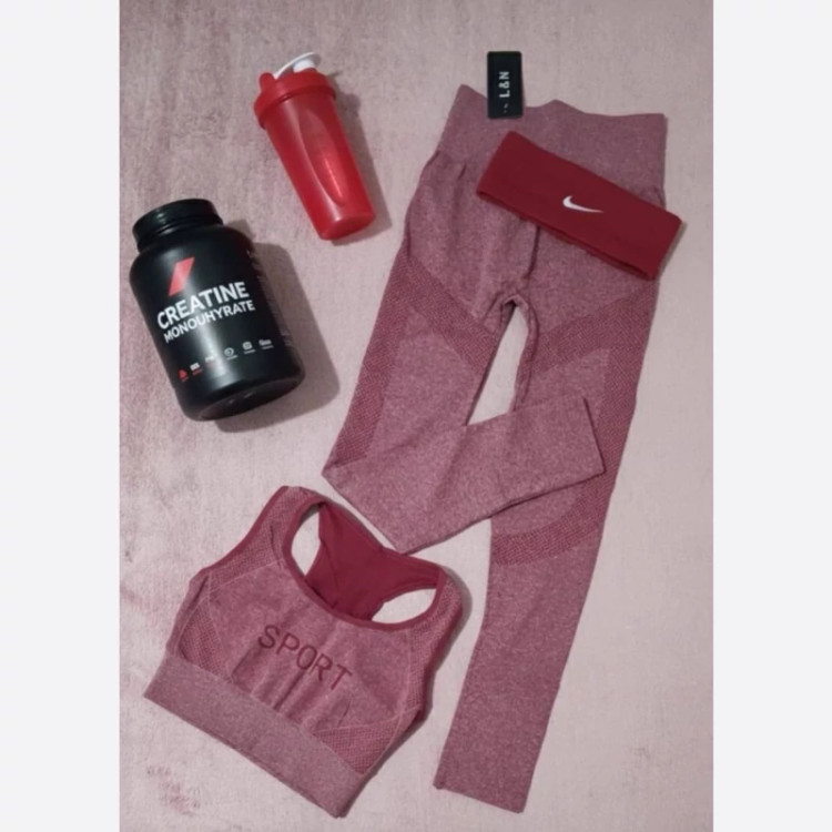 ست ورزشی زرشکی نیم تنه و لگ و کاپ متحرک