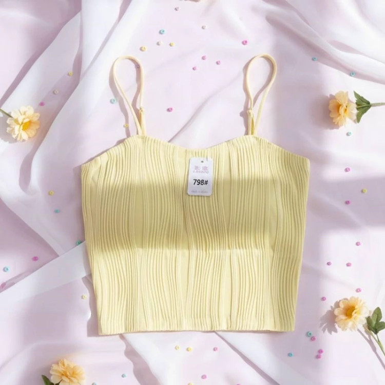 نیم تنه تاپ موی زرد کره ای با بند قابل تنظیم و جنس لیزری