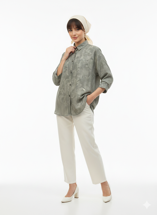 مانتو طوسی بلند نخی بدون آبرفت