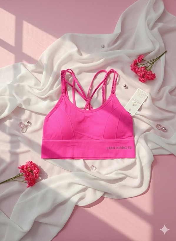 نیم تنه ورزشی صورتی جیغ با سه بند باریک و جذاب