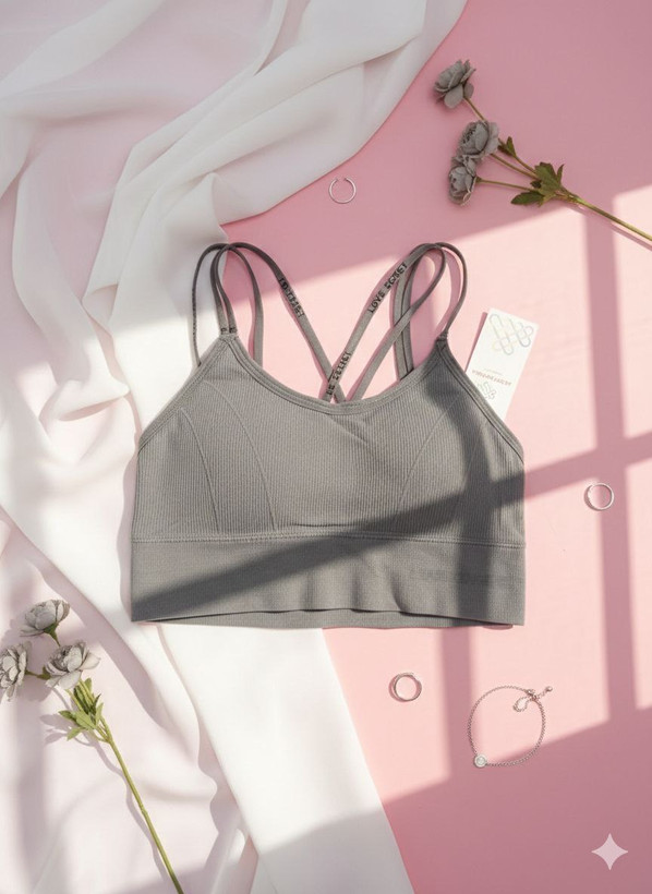 نیم تنه طوسی بند باریک و کاپ متحرک مناسب همه سایز سینه