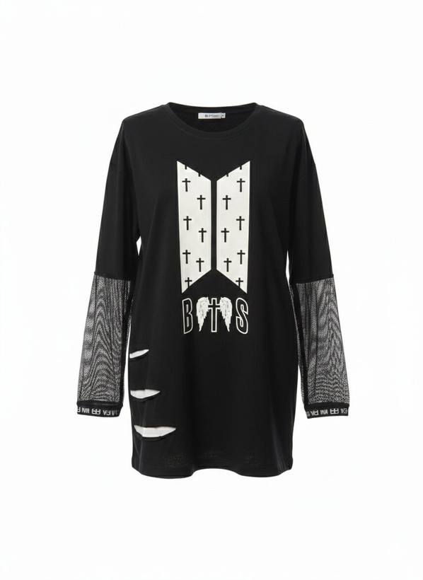 لانگ نخ پنبه آستین توری چاپ دار