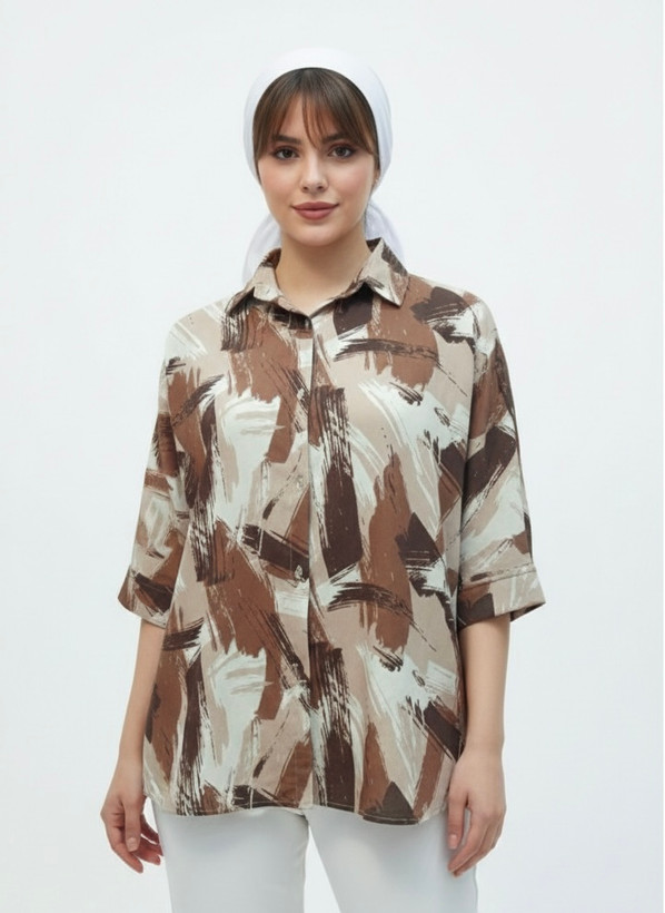 شومیز شکلاتی طرح رنگی قهوه ای