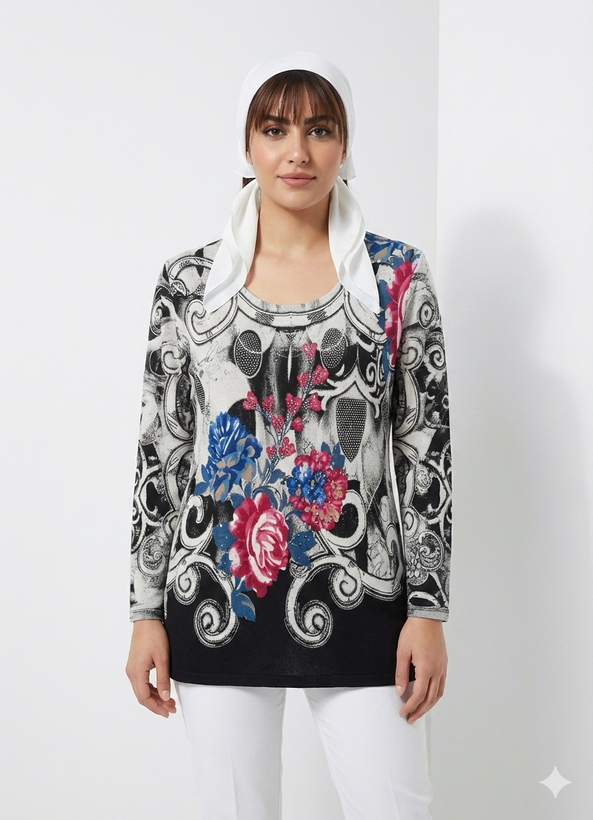 بلوز آستین بلند زنانه نگین دار جنس ویسکوز