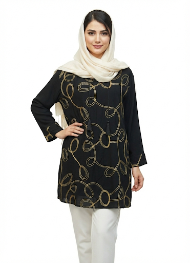 شومیز نخی بند دار طلایی مشکی