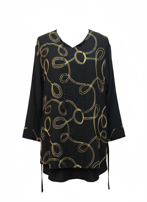 شومیز آستین بلند زنانه مجلسی طلایی مشکی بلند حریر