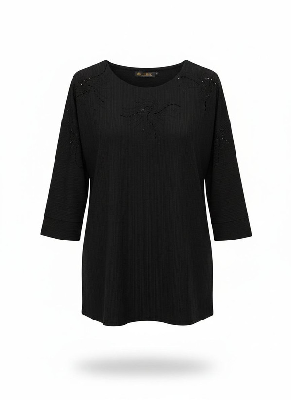 تیشرت آستین بلند مشکی نگین دار مجلسی زنانه