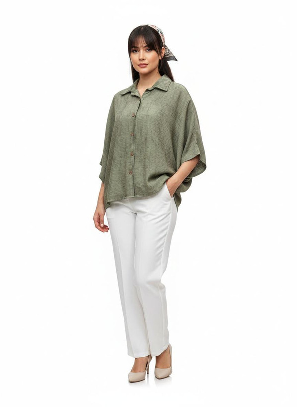 شومیز باکسی سبز خنک و جلو دکمه