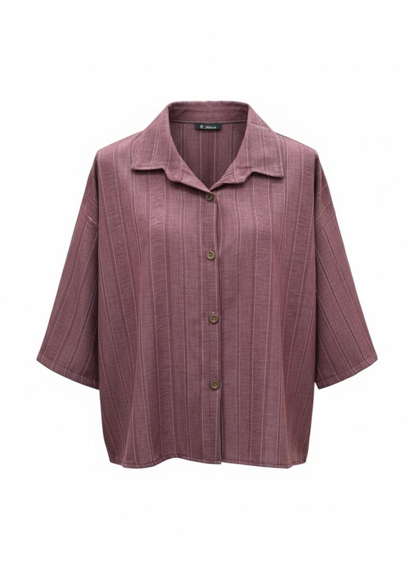 شومیز باکسی جلو دکمه بنفش یقه دار