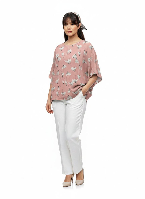 تیشرت گلدار صورتی زنانه قواره بزرگ