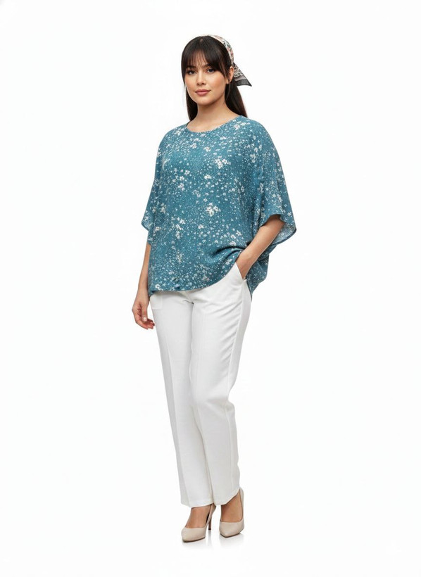 تیشرت طرحدار ویسکوز زنانه قواره بزرگ