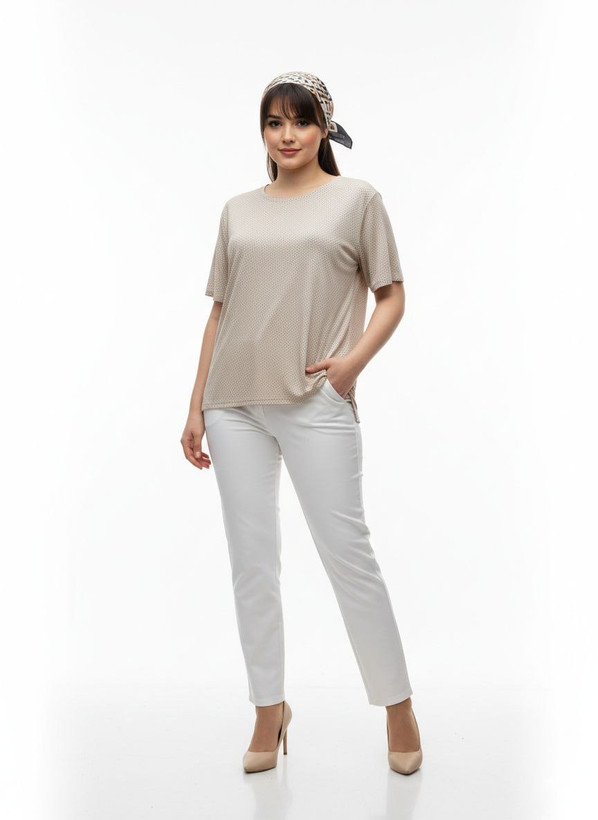 تیشرت خال خالی کرم ویسکوز زنانه و دخترانه