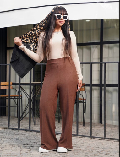 شلوار نخی چروک سبک و راحت قهوا ای