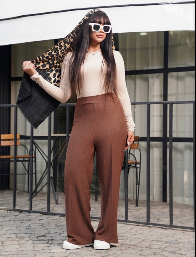 شلوار نخی چروک سبک و راحت قهوا ای