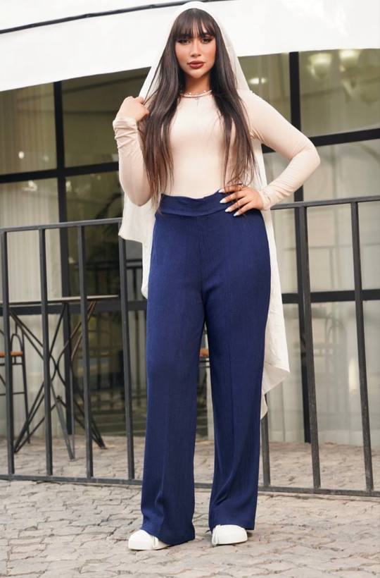 شلوار سورمه ای نخی چروک سایزبندی