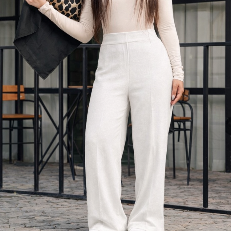 شلوار سفید نخی چروک سایز بزرگ پارچه ترک