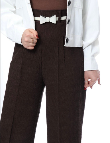 شَلوار پشت کش قهوه ای کتان