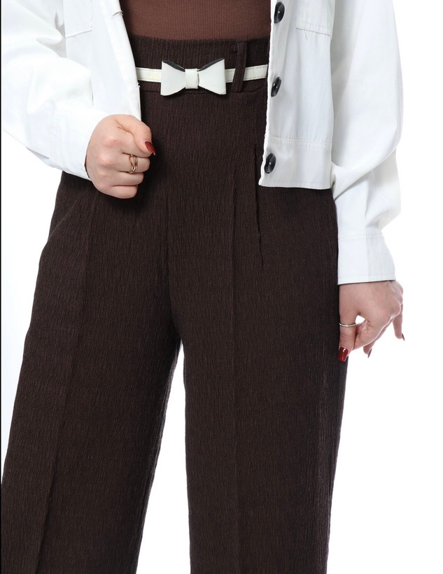 شَلوار پشت کش قهوه ای کتان