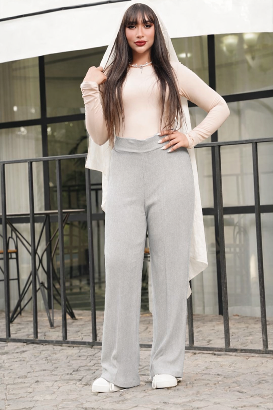 شلوار طوسی پشت کش دار اسپرت سنتر نخی چروک