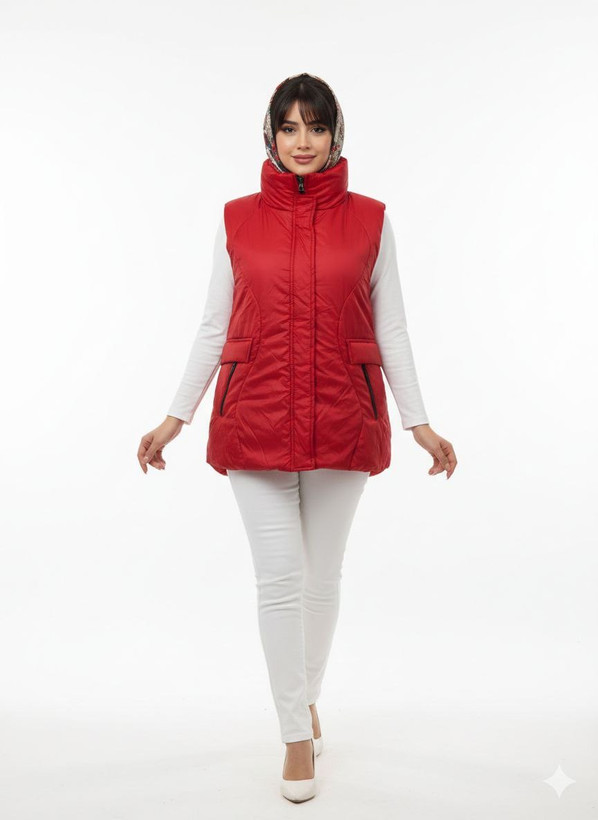 پافر قد کوتاه قرمز جیب دار ضدآب