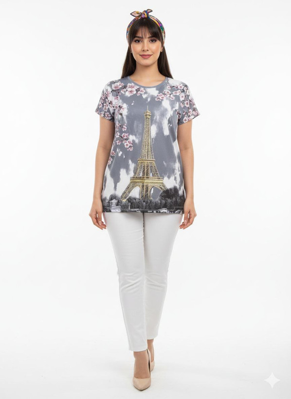 تیشرت فلامنت نگین دار طرح دار HMK