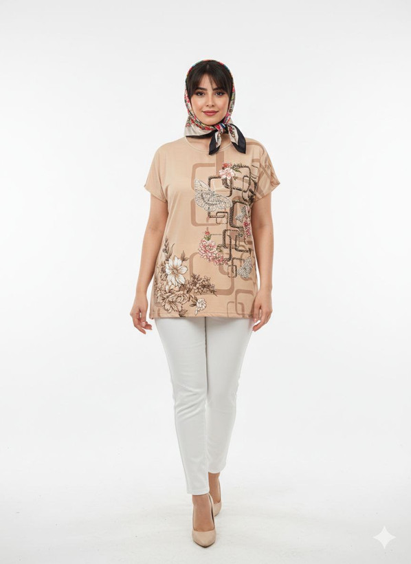 تیشرت گلدار زنانه قواره بزرگ HMK