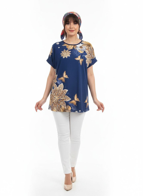 تیشرت سورمه ای گلدار مناسب هدیه HMK