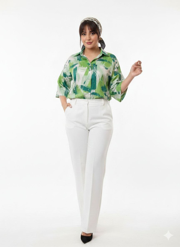 شومیز سبز طرح قلم رنگی زنانه و دخترانه