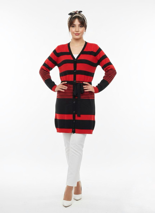 بافت قرمز مشکی جلو دکمه یقه 7