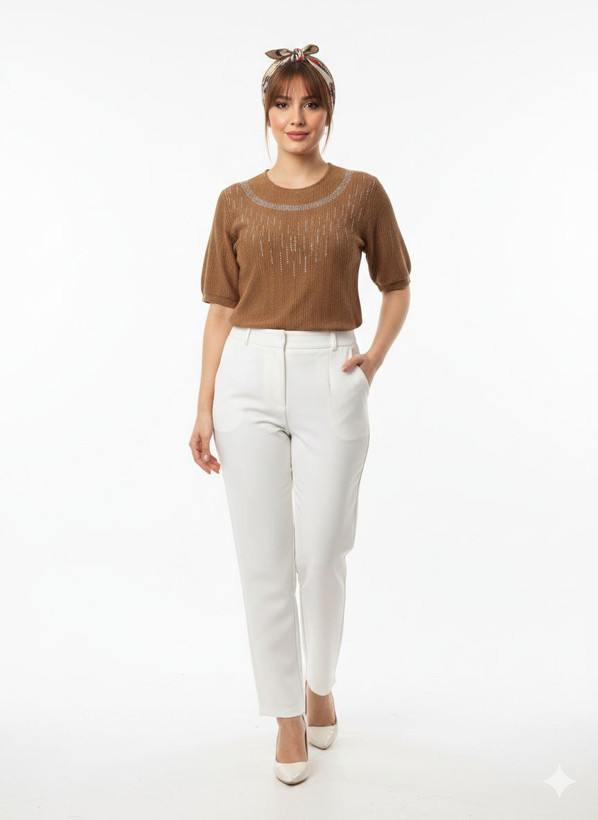 تیشرت نسکافه ای نگین دار پارچه گرم بالا بهاره