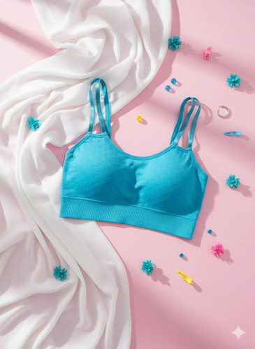 نیم تنه آبی بند ضربدری کاپ متحرک مناسب ورزش و خانه