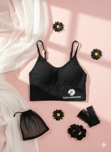 نیم تنه مشکی کش پهن طرح بابونه کاپ متحرک