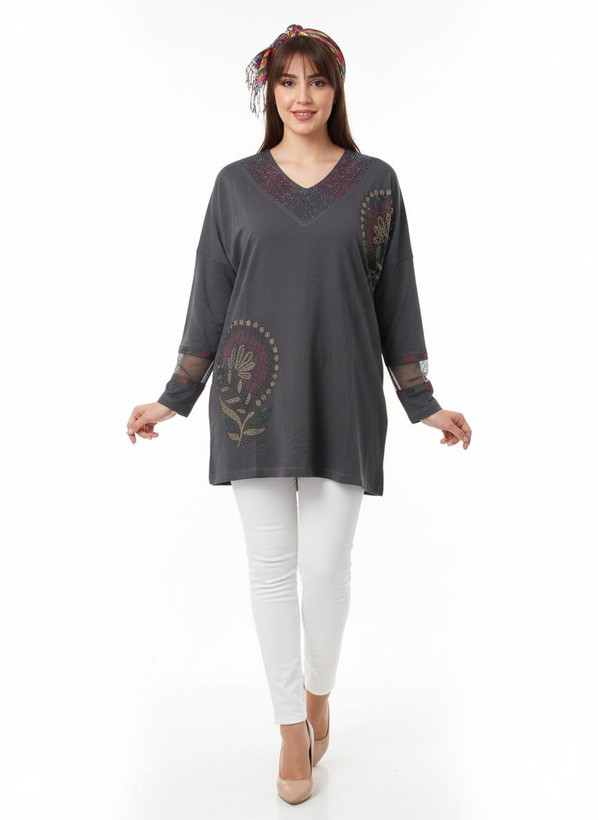 تیشرت قواره بزرگ و بلند زنانه نگین دار