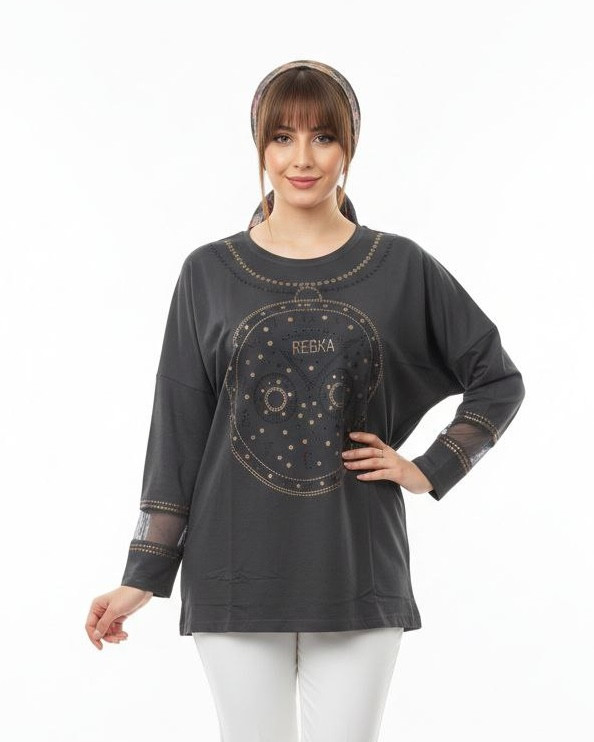 بلوز نگیندار مجلسی طوسی مناسب خانم های سایز بزرگ