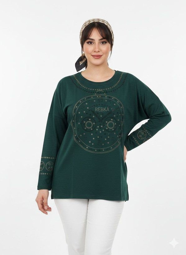 تیشرت استین بلند زنانه سایز بزرگ سبز