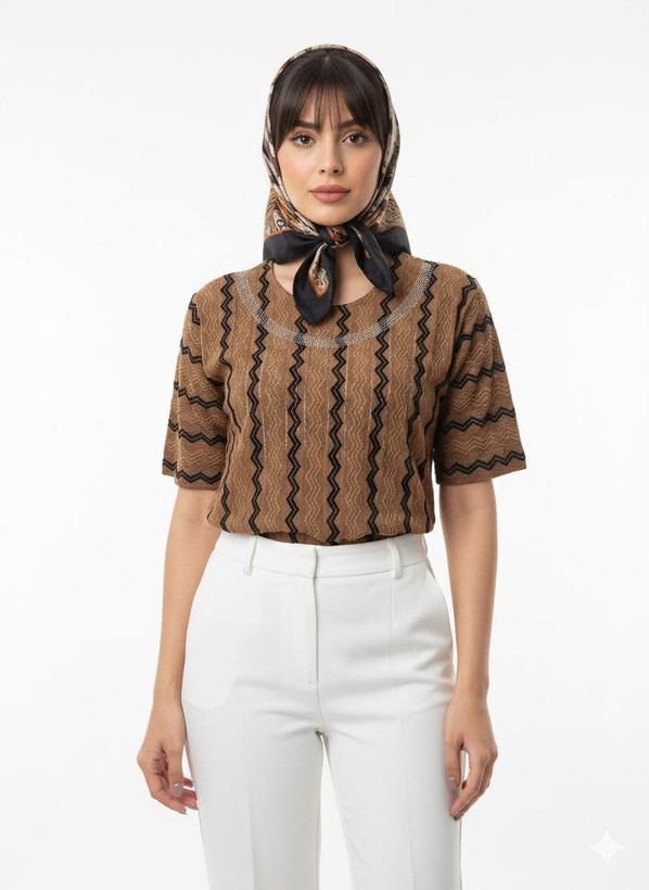بلوز مراکشی زیگزاگی نگین دار قهوه ای مشکی