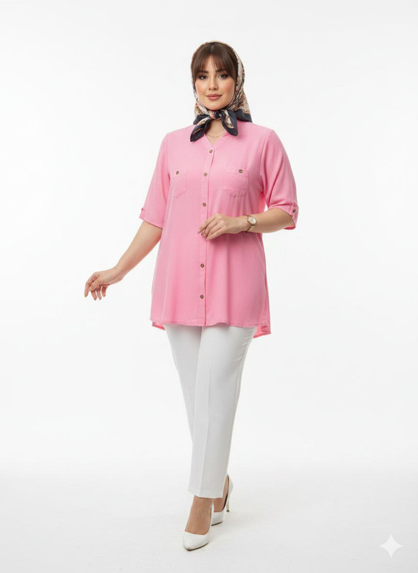 شومیز صورتی دخترانه و زنانه آستین کوتاه مجلسی و ساده