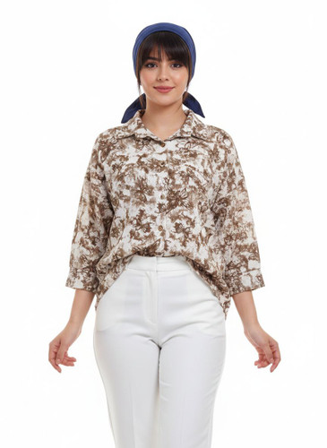 شومیز پروانه ای قهوه ای زنانه با آستین بلند مناسب روزمره و عید و سفر