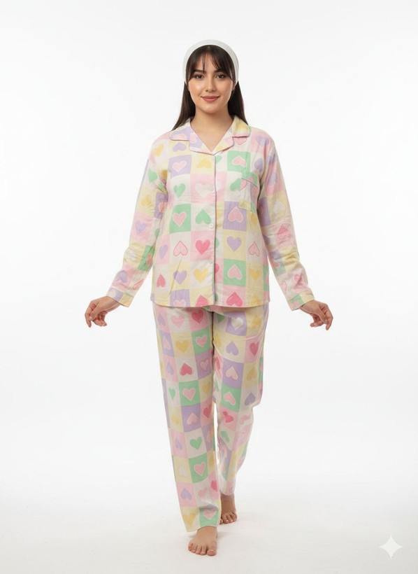 ست لباس خواب نخی وارداتی فانتزی با رنگ شاد و پاستیلی