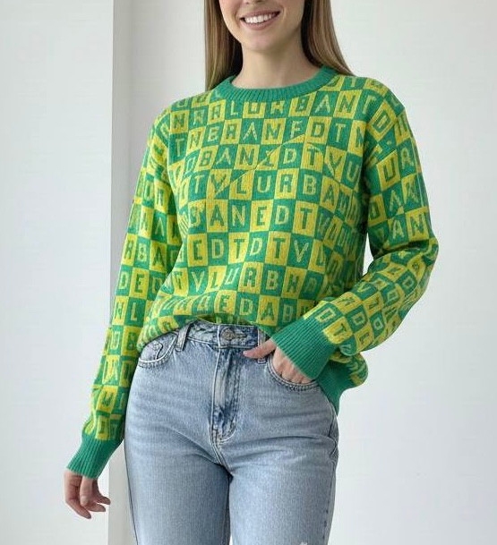 بافت سبز و زرد حروف انگلیسی بسیار گرم آستین بلند