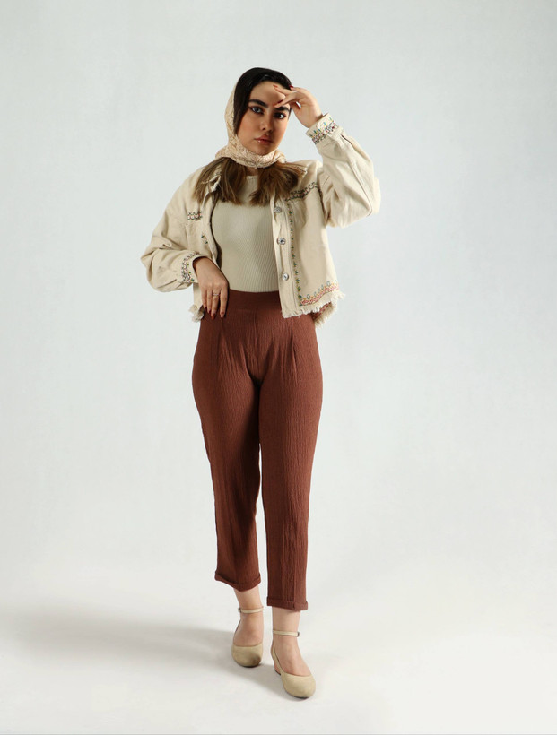 شلوار قهوه ای آجری مام فیت برند اسپرت سنتر