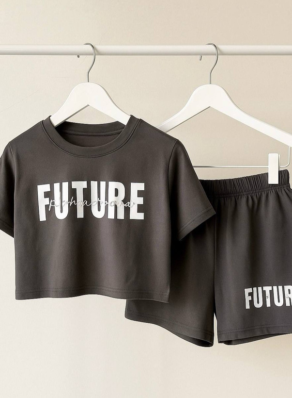 کراپ و شورتک نخ پنبه چاپ future مشکی