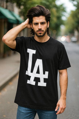 تیشرت LA مردانه و زنانه قواره بزرگ تک رنگ مشکی