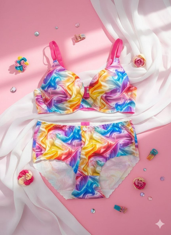 ست اسفنجی شورت و سوتین لیزری آبرنگی