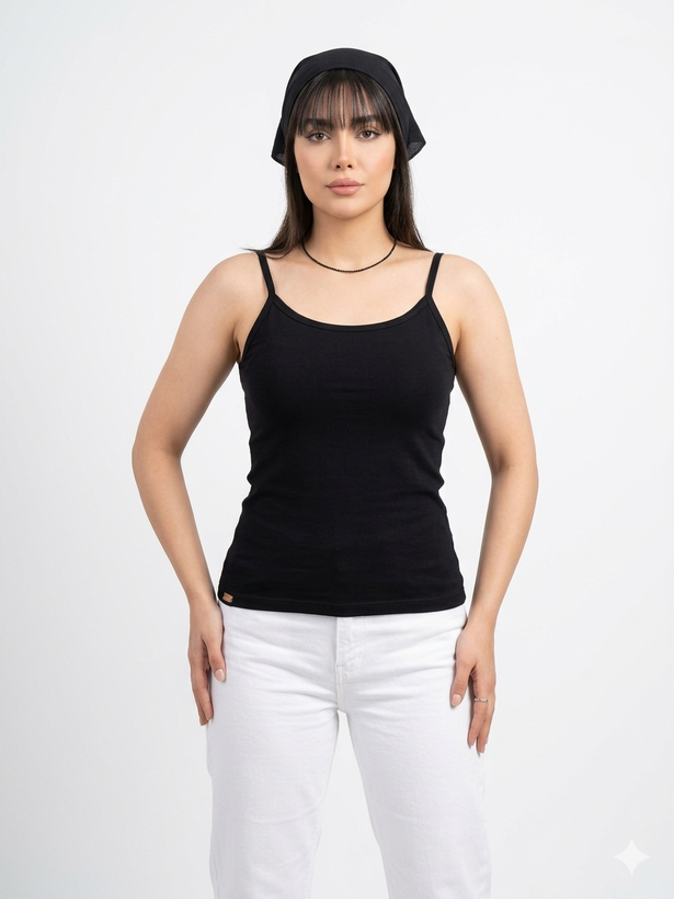 خرید تاپ مشکی ویسکوز بند باریک دخترانه