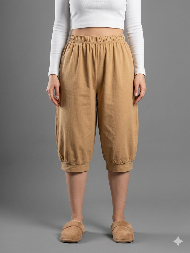 شلوارک سندبادی نخ پنبه خونگی زنانه نسکافه ای