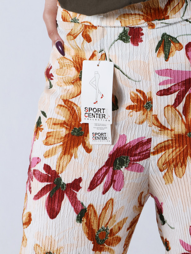 شلوار پارچه طرح گل بافت دار برند اسپرت سنتر