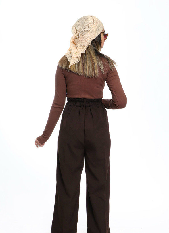شلوار بگ پشت کش فری سایز، قهوه ای سوخته