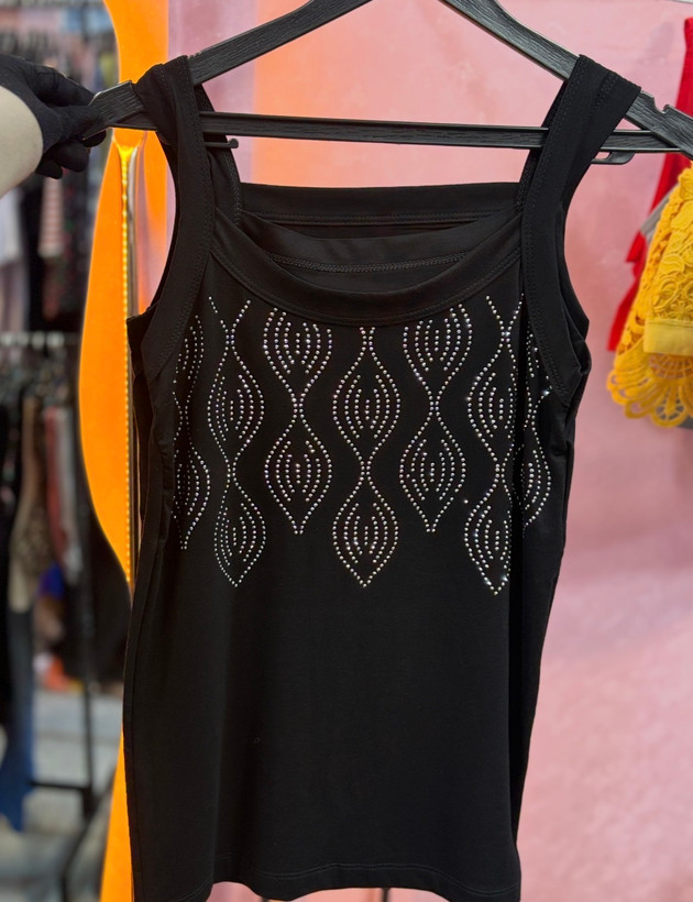 تاپ مشکی ویسکوز دو بنده نگیندار