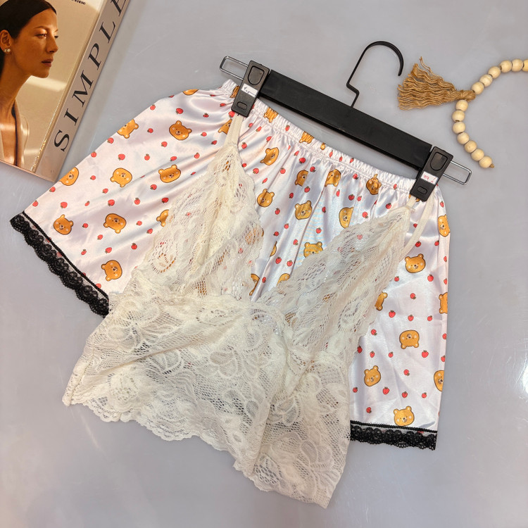 ست ساتن و گیپور دخترانه خرسی